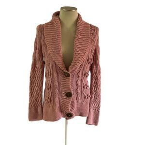 Y2K 2000s Pink Thick Heavy Knit Cardigan Sz M Cottagecore Feminine